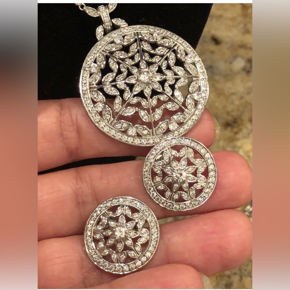 Crislu Sterling Silver Necklace / Earrings Set Cubic Zirconia.